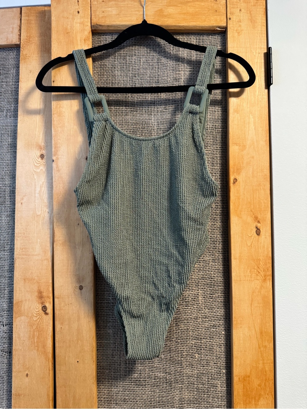 AERIE Textured Olive Green One-Piece Swimsuit